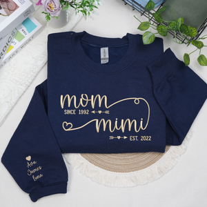 personalized mimi sweatshirt with embroidered kids names on sleeve gift for grandma