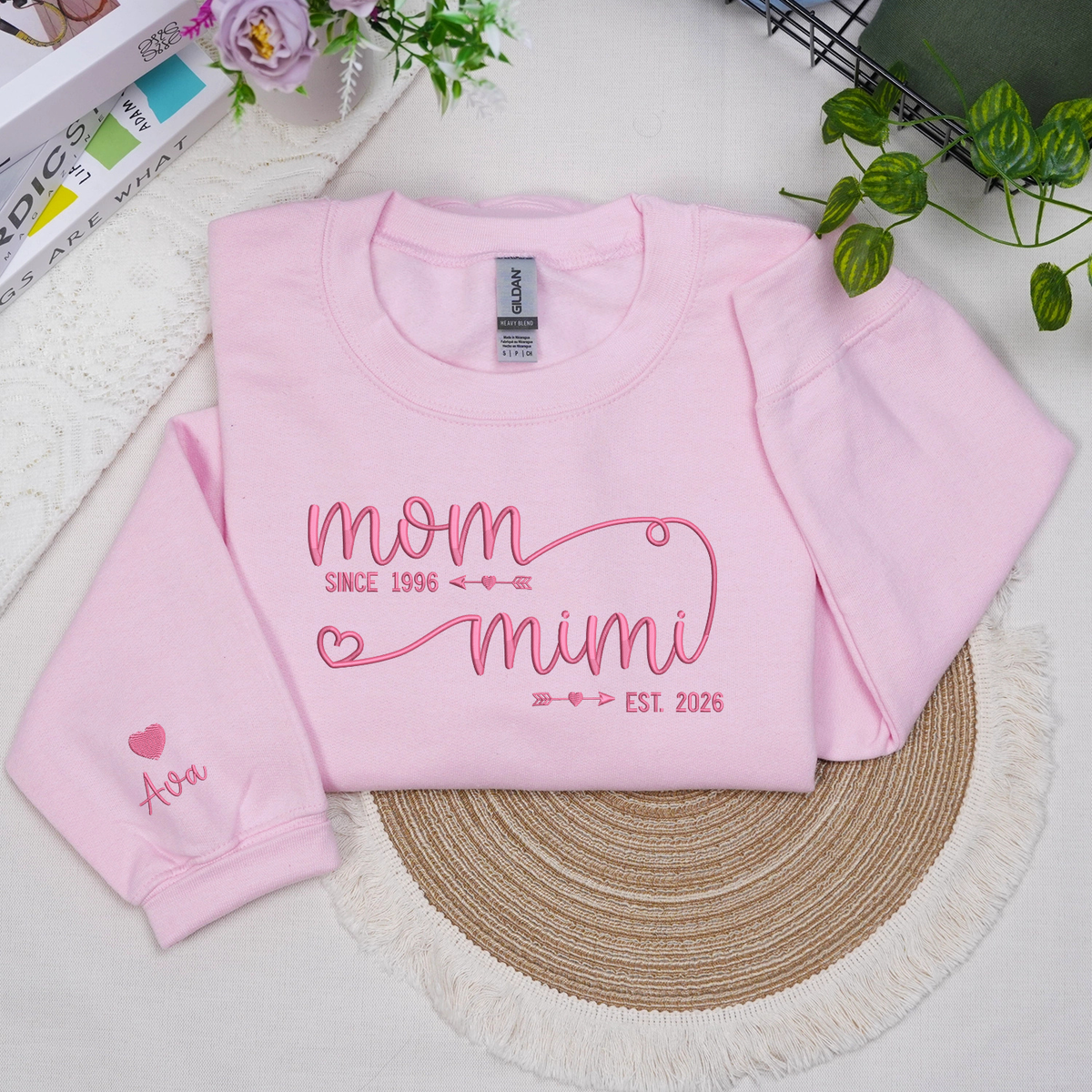 personalized mimi sweatshirt with embroidered kids names on sleeve gift for grandma