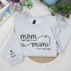 personalized mimi sweatshirt with embroidered kids names on sleeve gift for grandma