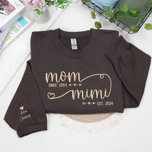 personalized mimi sweatshirt with embroidered kids names on sleeve gift for grandma