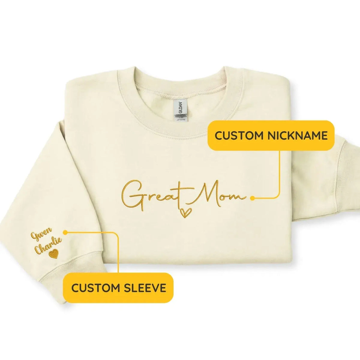 Personalized mom sweatshirt with kids names custom embroidered cozy family gift for mom or grandma