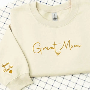 Personalized mom sweatshirt with kids names custom embroidered cozy family gift for mom or grandma