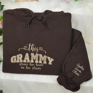 personalized grandma sweatshirt embroidered with grandkids names on sleeve