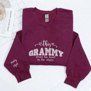 personalized grandma sweatshirt embroidered with grandkids names on sleeve