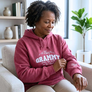 personalized grandma sweatshirt embroidered with grandkids names on sleeve