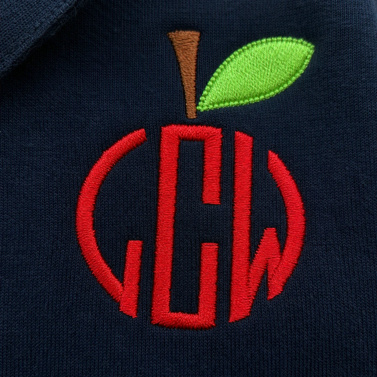 Personalized Back To School Polo for 5th Grade Kids - Embroidered Name & Apple Circle Monogram Collared Tee