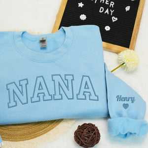 Personalized nana sweatshirt embroidered with grandkids names cozy custom grandma gift for pregnancy announcement