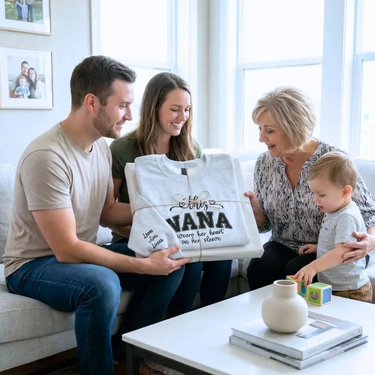 Personalized nana sweatshirt with embroidered grandkids names on sleeve custom grandma gift