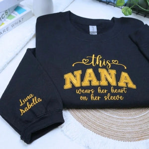 Personalized nana sweatshirt with embroidered grandkids names on sleeve custom grandma gift