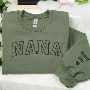 Personalized nana sweatshirt embroidered with grandkids names cozy custom grandma gift for pregnancy announcement