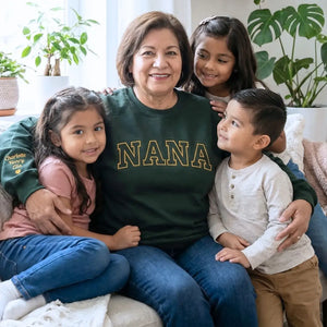 Personalized nana sweatshirt embroidered with grandkids names cozy custom grandma gift for pregnancy announcement