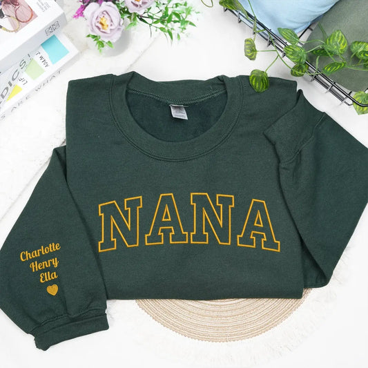 Personalized nana sweatshirt embroidered with grandkids names cozy custom grandma gift for pregnancy announcement