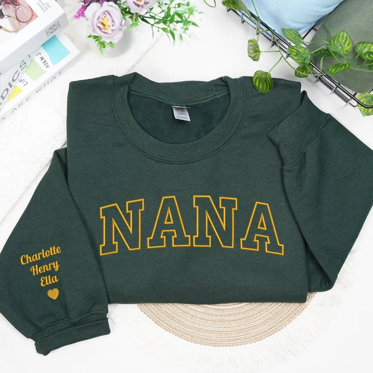 Personalized nana sweatshirt embroidered with grandkids names cozy custom grandma gift for pregnancy announcement