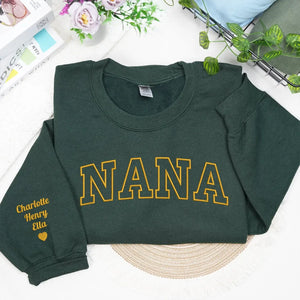 Personalized nana sweatshirt embroidered with grandkids names cozy custom grandma gift for pregnancy announcement