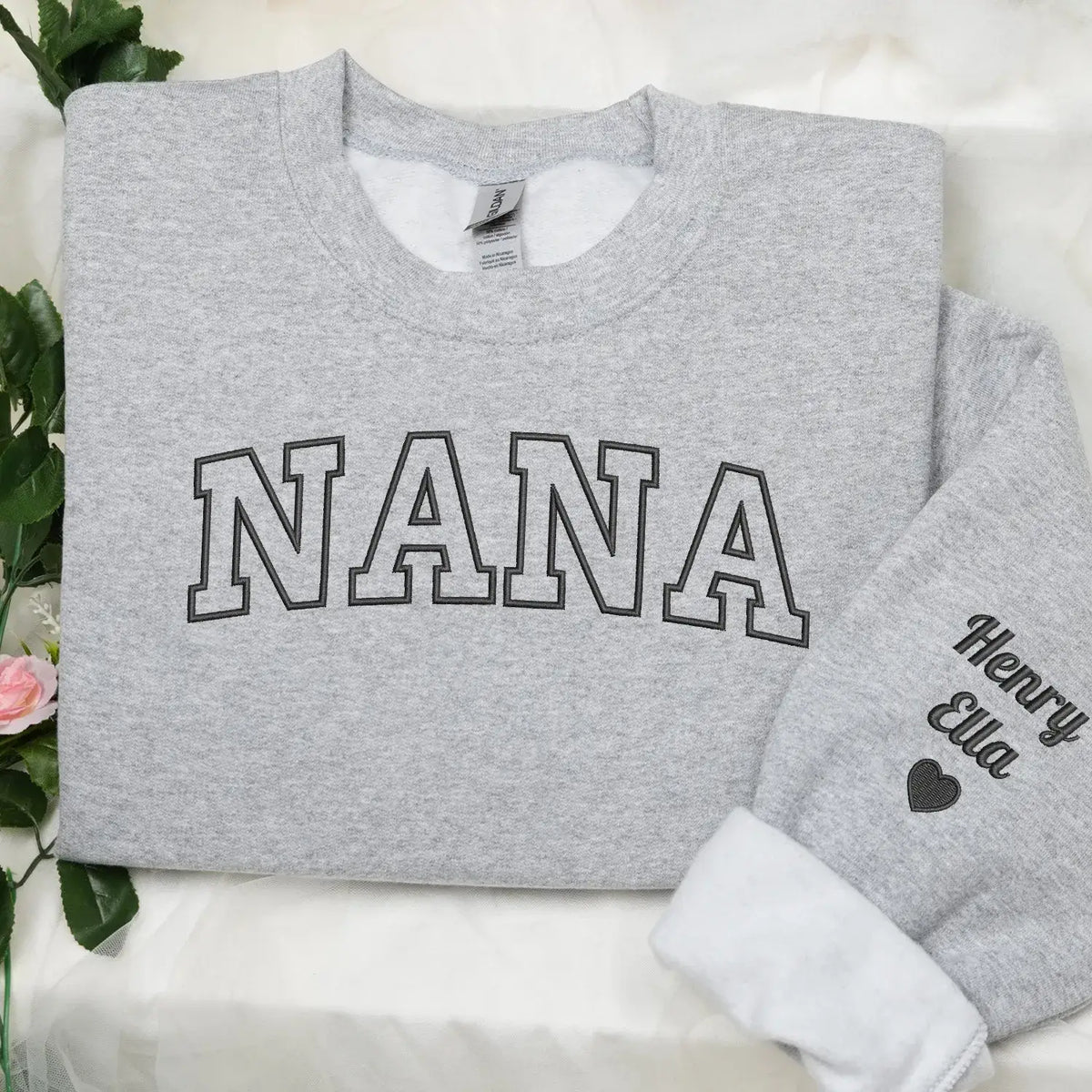 Personalized nana sweatshirt embroidered with grandkids names cozy custom grandma gift for pregnancy announcement