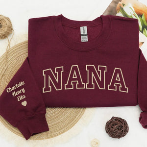 Personalized nana sweatshirt embroidered with grandkids names cozy custom grandma gift for pregnancy announcement