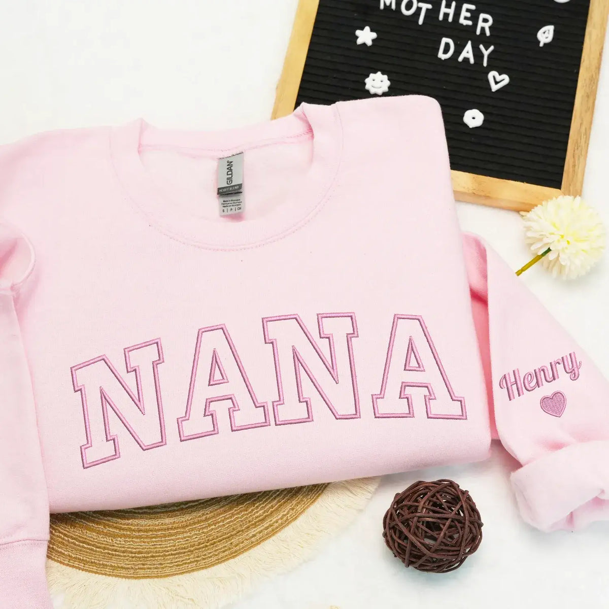 Personalized nana sweatshirt embroidered with grandkids names cozy custom grandma gift for pregnancy announcement