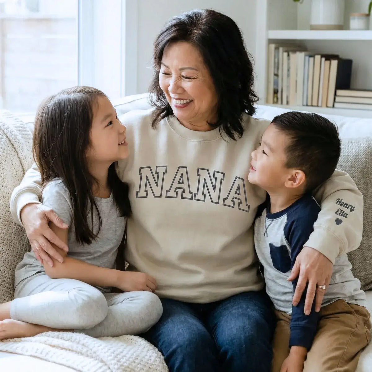 Personalized nana sweatshirt embroidered with grandkids names cozy custom grandma gift for pregnancy announcement