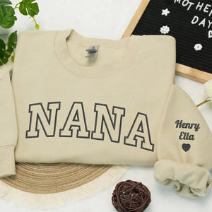 Personalized nana sweatshirt embroidered with grandkids names cozy custom grandma gift for pregnancy announcement