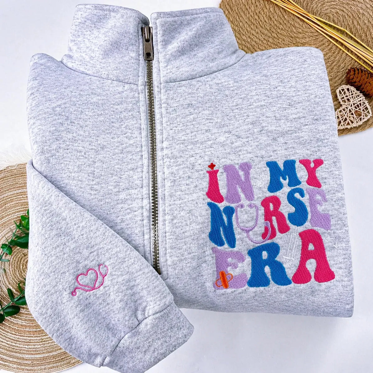 Custom In My Nurse Era Quarter Zip, Embroidered Nurse RN LPN Appreciation Gift, Nurse Life Pullover