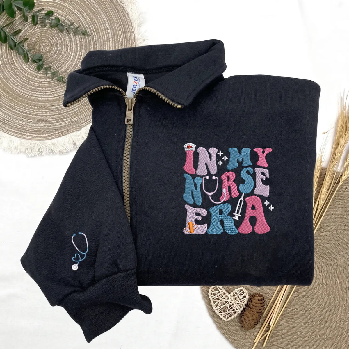 Custom In My Nurse Era Quarter Zip, Embroidered Nurse RN LPN Appreciation Gift, Nurse Life Pullover