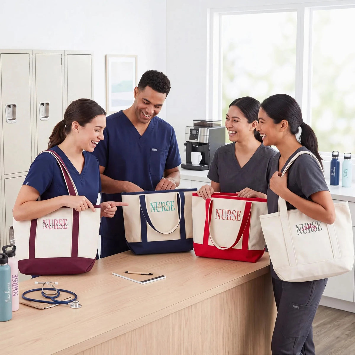 Personalized Nurse Canvas Tote Bag, Custom Name Embroidery RN LPN CNA Gift, Aesthetic Nurse Week Gift