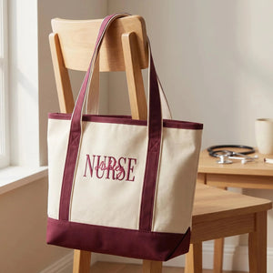 Personalized Nurse Canvas Tote Bag, Custom Name Embroidery RN LPN CNA Gift, Aesthetic Nurse Week Gift