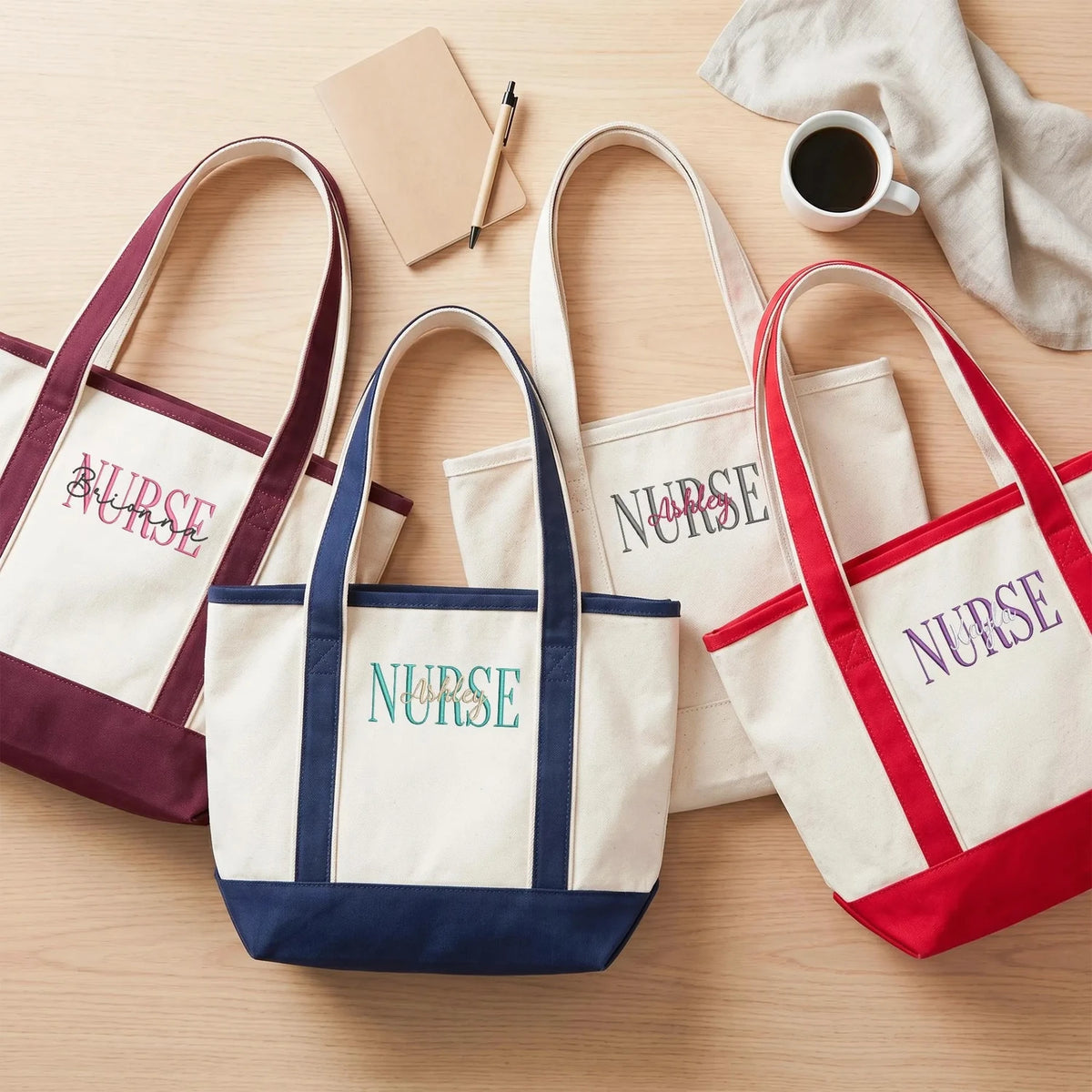 Personalized Nurse Canvas Tote Bag, Custom Name Embroidery RN LPN CNA Gift, Aesthetic Nurse Week Gift