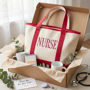Personalized Nurse Canvas Tote Bag, Custom Name Embroidery RN LPN CNA Gift, Aesthetic Nurse Week Gift
