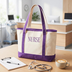 Personalized Nurse Canvas Tote Bag, Custom Name Embroidery RN LPN CNA Gift, Aesthetic Nurse Week Gift