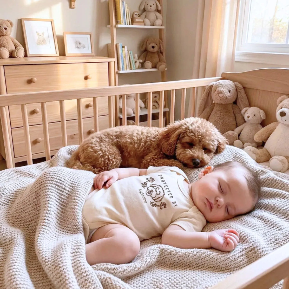 personalized baby onesie with embroidered dog portrait from photo for newborn announcement