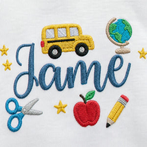 Personalized Pre-K T-shirt for Back to School - Embroidered Kids Name Tee with School Themed Icons