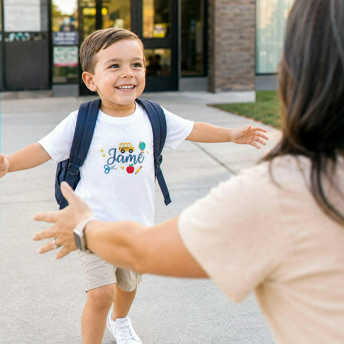 Personalized Pre-K T-shirt for Back to School - Embroidered Kids Name Tee with School Themed Icons