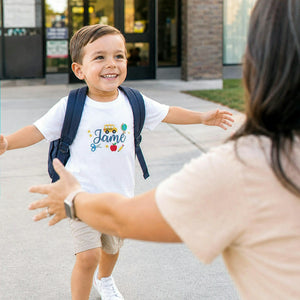 Personalized Pre-K T-shirt for Back to School - Embroidered Kids Name Tee with School Themed Icons