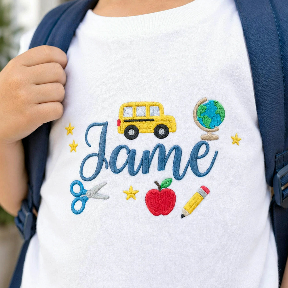 Personalized Pre-K T-shirt for Back to School - Embroidered Kids Name Tee with School Themed Icons