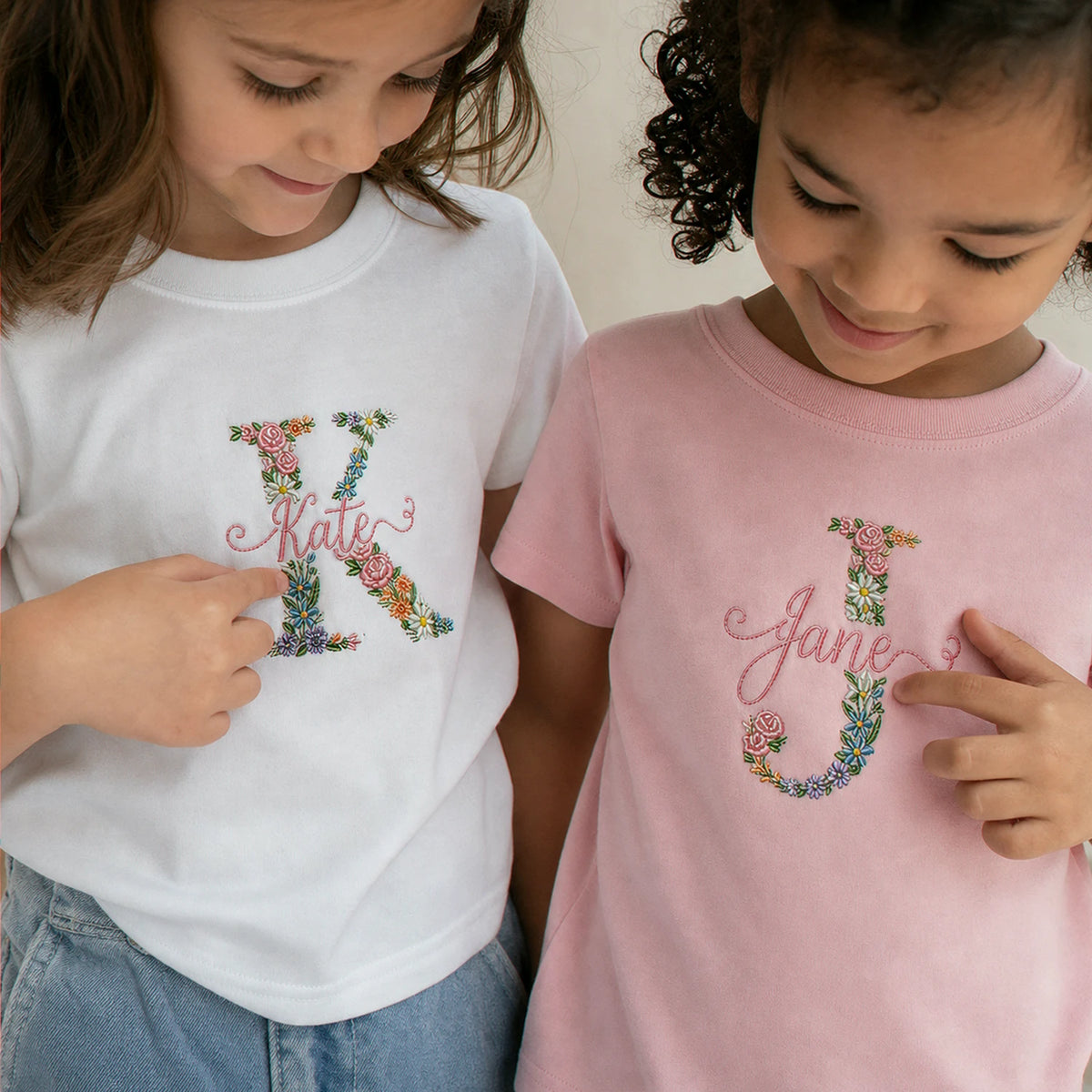 Personalized Preschool T-shirt for Back to School - Embroidered Kids Name & Monogram Floral - New School Year Tee
