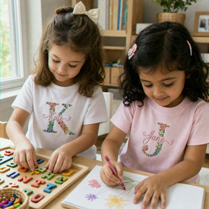Personalized Preschool T-shirt for Back to School - Embroidered Kids Name & Monogram Floral - New School Year Tee