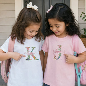 Personalized Preschool T-shirt for Back to School - Embroidered Kids Name & Monogram Floral - New School Year Tee