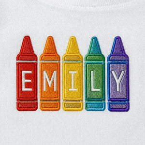 Personalized First Day of Preschool T-shirt for Toddler - Embroidered Name Rainbow Crayon Tee, First School Gift