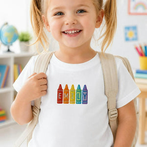 Personalized First Day of Preschool T-shirt for Toddler - Embroidered Name Rainbow Crayon Tee, First School Gift
