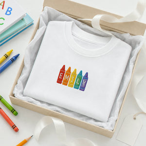 Personalized First Day of Preschool T-shirt for Toddler - Embroidered Name Rainbow Crayon Tee, First School Gift