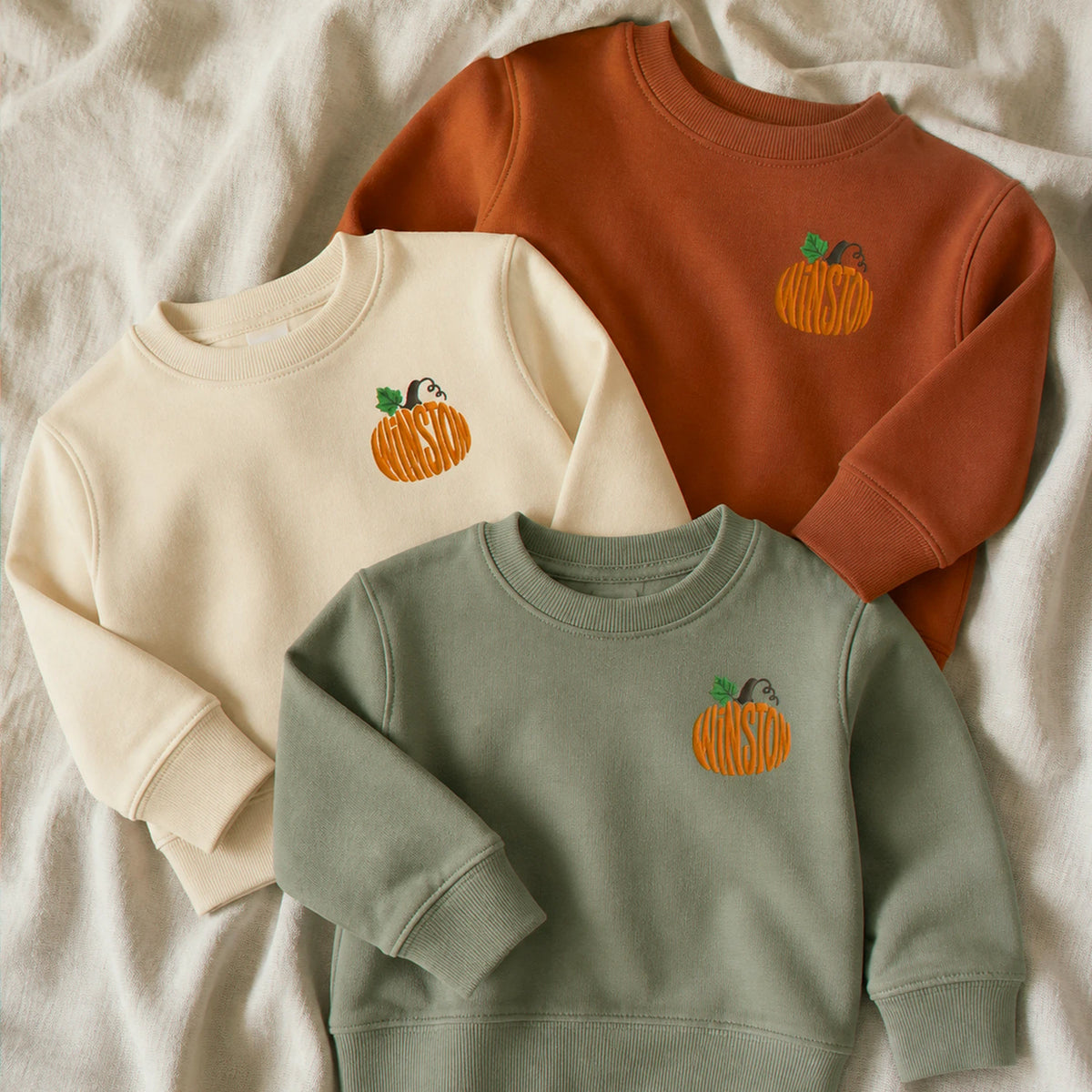 Personalized Halloween Toddler Sweatshirt for Pumpkin Patch Visit - Embroidered Minimalist Pumpkin Name Sweater