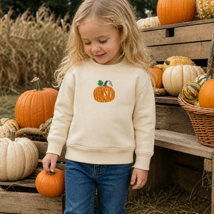 Personalized Halloween Toddler Sweatshirt for Pumpkin Patch Visit - Embroidered Minimalist Pumpkin Name Sweater