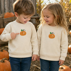 Personalized Halloween Toddler Sweatshirt for Pumpkin Patch Visit - Embroidered Minimalist Pumpkin Name Sweater