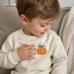 Personalized Halloween Toddler Sweatshirt for Pumpkin Patch Visit - Embroidered Minimalist Pumpkin Name Sweater