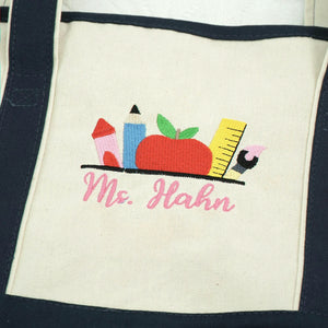 Embroidered Pre-K Teacher Name Tote Bag - Personalized Gift from Student Moms