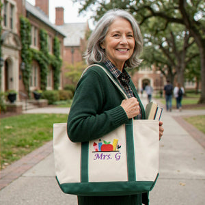 Embroidered Pre-K Teacher Name Tote Bag - Personalized Gift from Student Moms