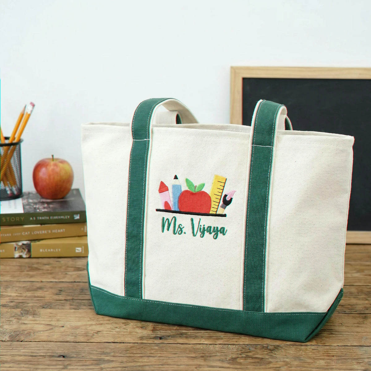 Embroidered Pre-K Teacher Name Tote Bag - Personalized Gift from Student Moms