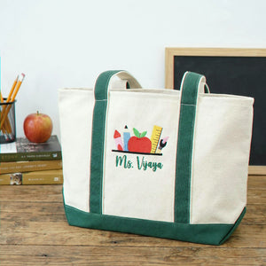 Embroidered Pre-K Teacher Name Tote Bag - Personalized Gift from Student Moms