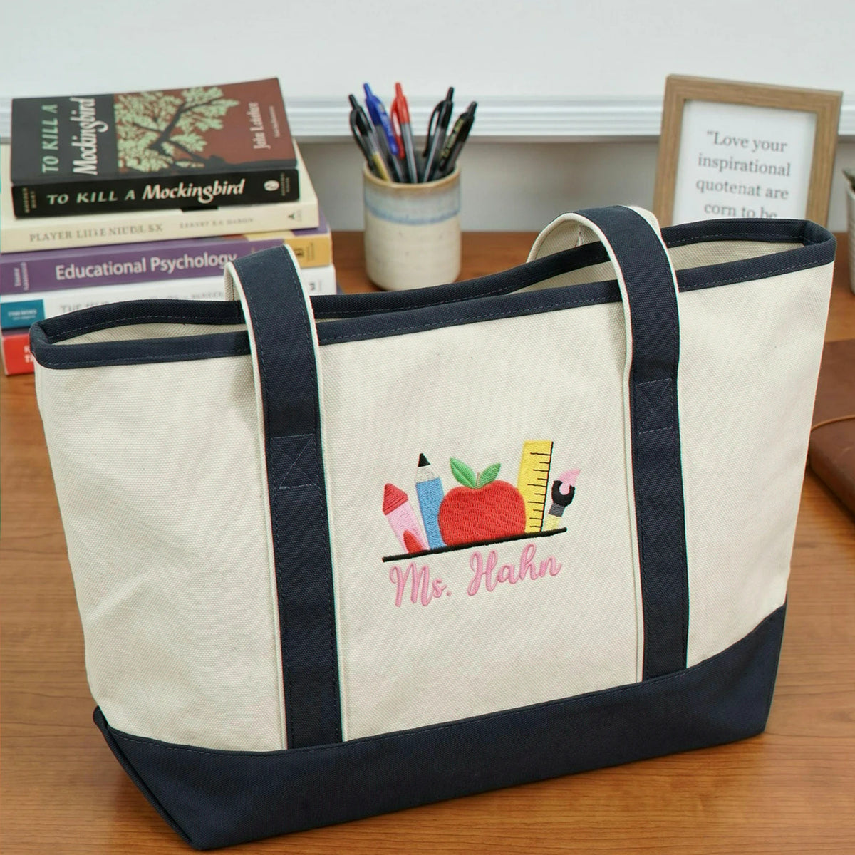 Embroidered Pre-K Teacher Name Tote Bag - Personalized Gift from Student Moms